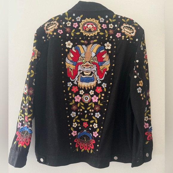 FRENCH CONNECTION Mazie Embroidered Denim Jean Jacket sz Large - Picture 5 of 11